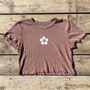 Brown Flower Graphic Women's Crop Top